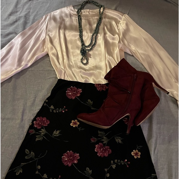 Floral A-Line Vintage midi Skirt 90s - Picture 2 of 3